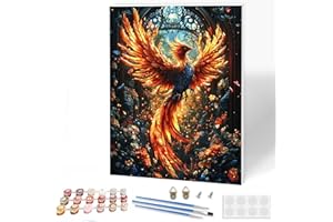 KEYIFA Peinture par Numéros Phénix pour Adulte avec Cadre, Kits de Peinture au Numéro avec Acrylique et Pinceaux, DIY Creatif Toile Painting à l'huile, Décoration de Maison 30x40cm
