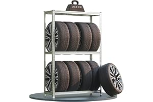MONZANA® Tyre Rack | Space for 8 Tyres | 795 KG Load Capacity | Height-Adjustable | Rubber Floor Protection | MDF | Heavy Duty Storage Shelf | Workshop | Garage | Shed