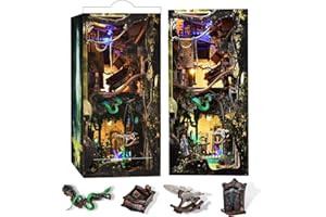 MiniCity Book Nook Kit, DIY Miniatur 3D Holz Puzzle Buchstütze Bücherregal einfügen Dekor mit LED-Licht für Jugendliche und Erwachsene(Down the Rabbit-Hole Alice in Wonderland)