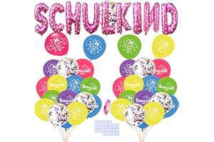 MDJEWV 44 Stücke Einschulung Deko, Luftballons Einschulung Schulanfang Deko, Einschulung Deko, Schulkind Folienluftballon Girlande Mädchen Junge Schulanfang Konfetti Luftballons Set Bunt