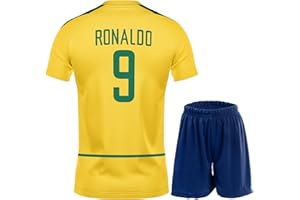 PraiseLight Brasilien Nostalgie Limitierte Ronaldo,Pele,Ronaldinho Heim Fußball Kinder Trikot Auflage Shorts Set Nostalgie Jugendgrößen