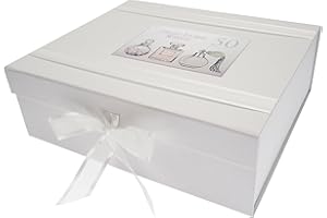 WHITE COTTON CARDS 50th Birthday, Large Keepsake Box, Perfume Bottles, Wood, 27.2 x 32 x 11 cm