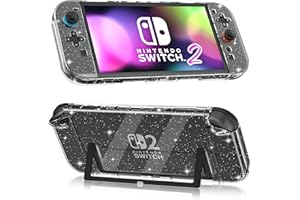 FANPL Custodia trasparente agganciabile per Nintendo Switch 2 (2025), custodia protettiva per Switch 2 e controller Joy Con - Forte e durevole, non facile da cadere (glitterato)