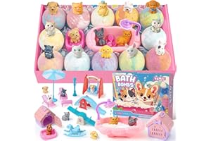 vamei Bombas de Baño para Niños 12 Piezas Bath Bombs con Juguetes Perros Gatos Bola de Baño Aromaterapia Animales de Juguetes Baño Día de San Valentín Año Nuevo Navidad Cumpleaños Regalo Niñas Niños
