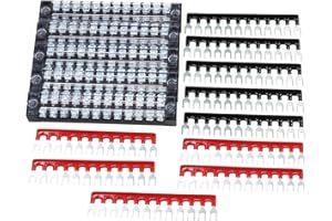 HSEAMALL 5 Sets Terminal Block 12Position 600V 15A Dual Row Screw Terminal Strip With 400V 15A Red and Black Insulated Terminal Barrier Jumper Strips