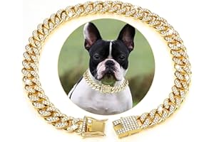 HIAOCEEY Golden Dog Chain Diamond Cuban Collars Walking Gold Metal Chain Collar with Design Secure Buckle,Pet Cuban Crystal Jewelry Collar Necklace Accessories for Dogs Cats(Gold,18inch)