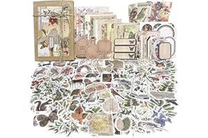BOOMTECK 260PCS Scrapbooking Sticker Set Vintage Scrapbooking Papier Retro Aufkleber Tagebuch Selbstklebend Pflanze Blumen Blätter Dekorativ Washi Aufkleber für Bullet Journaling DIY Notizbuch Fotoalbum Bastel