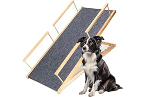 Herrselsam Rampa per cani in legno, rampa per cani di piccola taglia e gatti, antiscivolo, scaletta per cani e gatti, portata fino a 100 kg, rampa per letto, divano o auto
