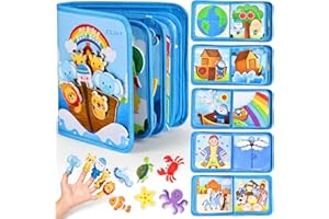 Esjay Busy Board Bible Quiet Activity Book für Kleinkinder, Montessori Spielzeug ab 1 2 3 Jahren Baby, Spiel Taufe Geburtstag Geschenk Jungen Mädchen, Lernspielzeug Motorikspielzeug Reisen Flugzeug