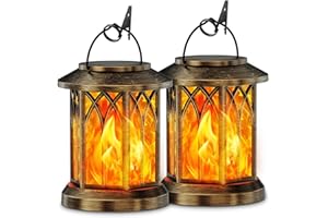 GEARLITE Lanterne Solaire Exterieur Jardin, 2 Pièces Lampe Solaire Exterieur Effet Flamme Suspendue Decorative, IP65 Étanche Suspension Lumiere LED Exterieur avec Clips pour Jardin Pelouse