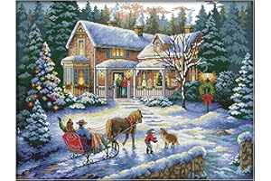 CUKOL CUKOL Cukol Kit Punto Croce Prestampato Natale, Disegni Punto Croce Kit da Ricamare Quadri Quadro, Kit Ricamo Ricami Punto Croce Completo Stampati Prestampati Schemi per Principianti Bambini Set