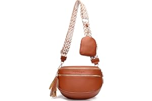 KUNKUN umhängetasche Damen klein Crossbody Bag veganes Leder Bauchtasche stylisch brustbeutel Moderne Taschen mit breitem Schultergurt 5cm braun mit münzgeldbörse