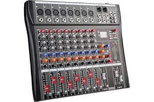 WECAN Mixers Audio 8 Channel Mixer, Dj Mixer Board Mixer Audio Bluetooth MP3 Mixer for Music With 48V Phantom Power Stereo FX Analog Digital Effects, Usb Audio Mixer for Karaoke Speakers