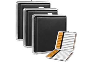 Foonii 3 Stück Leder Metall Zigarettenetui,PU Zigarettenschachtel für 20 Zigaretten,Zigarettencase mit Schnappverschluss,Edelstahl Zigarettenbox 10 * 9.5 * 1.9 cm für Hosen und Hemdtaschen(Schwarz)
