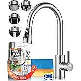 BRAVELL Removable Kitchen Tap, Kitchen Sink Tap with 4 Modes Rotatable 360&deg; Torneira Cozinha Single Handle, Matte Stainless S