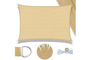 AMAZON BRAND - UMI UMI Toldo Vela de Sombra 3x4m Rectangular Protección Rayos UV HDPE Transpirable Resistente Toldos Exterior Terraza para Patio Jardín-Arena