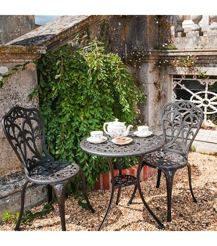 Salon De Jardin Lazy Susan - Table Ronde 120 Cm En Aluminium Bronze + 4 Chaises Roses Avec Coussins Terracotta - 5