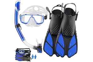 HH HHAO Sport Set da Snorkeling per Adulti con Pinne Corte Regolabili, in Formato da Viaggio, Maschera da Sub di Alta qualità Dry Top Snorkel Tube, con Borsa per Il Trasporto