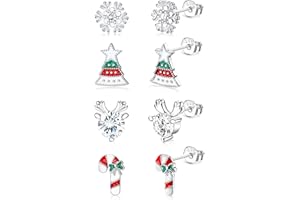 CASSIECA 4 Paia Orecchini di Natale per Donna Ragazze Orecchini Argento 925 di Natale Xmas Orecchini Anallergici Albero di Natale Orecchino Piccolo Gioielli di Vacanza Regali Bomboniere di Natale