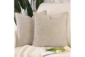 Madizz Juego de 2 Suave Chenilla Decorativo Funda de cojíns de Terciopelo con Borde Neutras Fundas de Almohada Boho para Sofá Dormitorio Salón Taupe Claro Cuadrado 45 x 45 cm