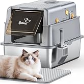 PalNests Arenero de Acero Inoxidable, XXL Caja de Arena para Gatos con Tapa de 105&deg; y Pala, 3 en 1 Litter Box Met&aacute;lica con Ca