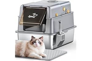 PalNests Lettiera per Gatti in Acciaio Inox, Lettiera per Gatti XXL con Coperchio Ribaltabile a 105° e Paletta, Lettiere in Metallo Rimovibile con Carbone Attivo, con Deodorante per Lettiere per Gatto
