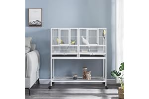 Panana Large Budgie Cage Metal Bird Cage with Stand Rolling Parrot Cage for Cockatiels African Grey Conures Parakeets Lovebird Finch Canary Bird Flight Cage for Small Pet Animals 105CM Height (White)