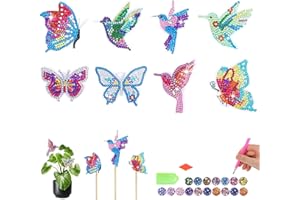 CharySim 8 pièces Diamants Art Papillon Diamant Art Kit Adultes Cristal Art Kit Enfant Personnalisé Diamant Art Jardin Papillons Piquets pour les Amateurs d'Artisanat Femmes Filles （Colibri coloré）