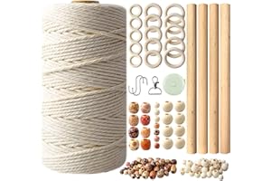 PESLNG 125 pièces Macrame Set pour débutants, Makramee Starter Set, fil de macramé 3mm 109 Yards, Makramee DIY Kit avec porte-clés, perles en bois, perles en bois colorées, anneaux en bois
