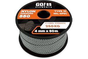 GO!elements Paracord de Nylon a Prueba de desgarros - 4mm Paracord 550 Typo III Cuerda - Adecuado como Cuerda Yute & Cuerda Gruesa | MAX. 250kg