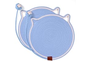 UIOK Tapis Griffoir Chat,2 Pièces Grattoir Chat Bleu Griffoir pour Chat avec Jouet de Balle, Planche à Gratter 43 cm Corde de Coton Tapis pour Chat Protège Les Meubles et Les Canapés Chat Accessoire