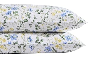 Laura Ashley Home - Collezione rasatello - Set di 2 federe - 100% cotone, liscio e luminoso come seta, biancheria da letto resistente alle pieghe, motivo floreale prato