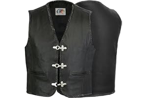 ‎GERMAN WEAR German Wear Leder Motorrad Kutte Lederweste Karabiner Bikerweste Motorradweste Weste schwarz