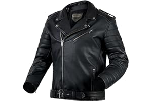 OZONE MOTO Nowoczesna kurtka motocyklowa męska | Skóra koziej | Ochraniacze na łokcie i ramię Poziom 1 | Kieszeń na plecy | Nowoczesny Retro Look | Rozmiary do 10XL, czarny, 3XL