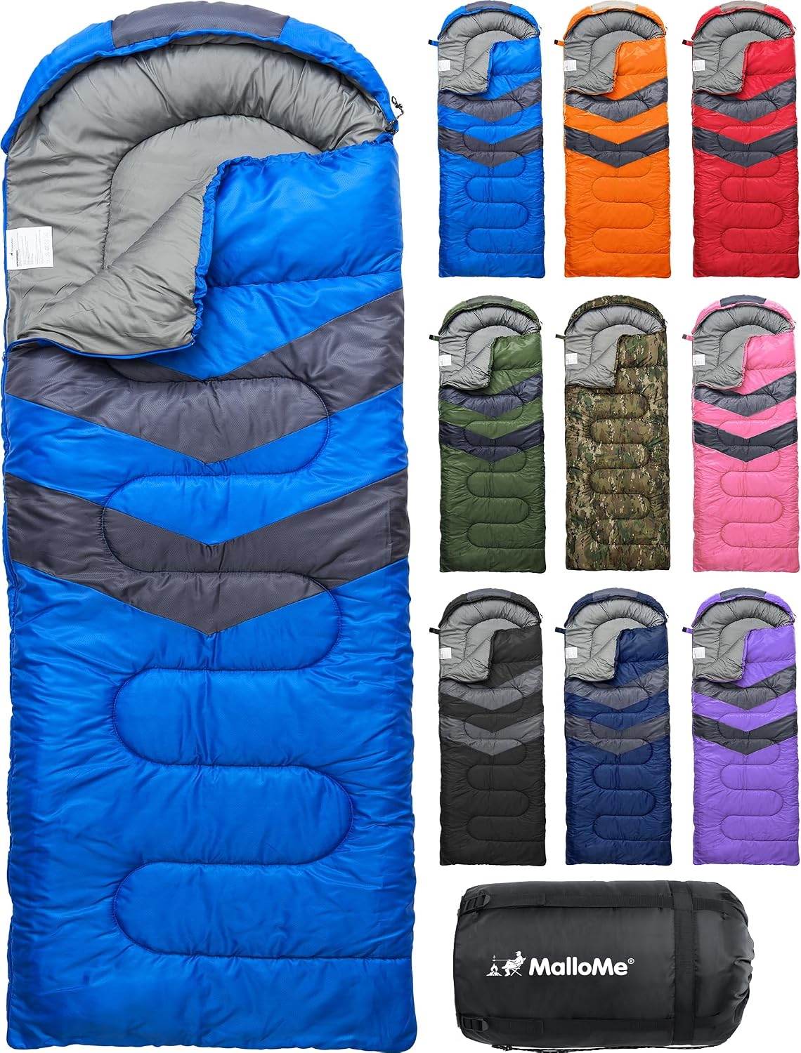 MalloMe – Saco de Dormir para Adulto, niño, Invierno, Verano, Primavera, otoño, plumón para 1 Persona, Impermeable, Bolsas de Dormir y Senderismo – Bolsa de Dormir Ultraligera, compacta para Dormir
