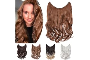50cm SEGO Extensiones de Hilo Invisible Pelo Sintético Se Ve Natural Una Pieza Rizada Ondulada Cabello sin Clip (Castaño Café & Castaño Caoba Claro,90g)