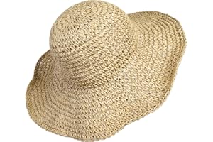 MAOXINTEK Straw Summer Hat for Women with Large Sun Shade Saggy Beach Sun Hat Wide Brim Foldable for Travel Holiday Decoration 100% Raffia Paper (Beige)