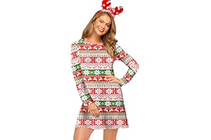 For G and PL Women's Christmas Long Sleeve A-Line Xmas Printed Party Mini Dress S-XXL