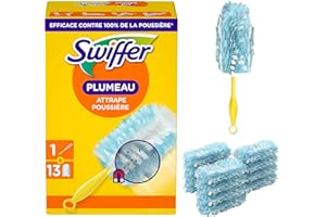 Swiffer Duster Plumeau Kit de Démarrage (1 Manche + 13 Recharges), Capture Poussière, Poils & Allergènes, Efficace Contre 99.9% des Poussières, Atteint Les Coins Difficiles, Rapide et Efficace