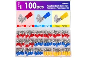 ANVINKU 100PCS Piggy Back Spade Connectors, 22-10 AWG (0.5-6mm²) Piggy Back Electrical Connector, Insulated Piggyback Crimp Connectors Kit for Automotive, Motorbike and Household Appliances