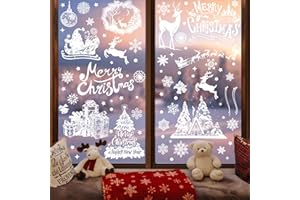DURINM Pegatinas Navidad Ventanas Cristal, 216 Navideñas Vinilos Copos de Nieve árbol Adornos Interior PVC Adhesivos Reutilizables Adornos Cristal Navideño Accesorio de Decoración para Casa