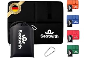 ‎SEATWITH Seatwith® Gedächtnisschaum Sitzkissen Outdoor - Wärme und extremen Komfort mit Outdoor Sitzkissen Wetterfest (45x35cm) - Thermo Sitzkissen Outdoor Faltbar für Camping, Stadion und Wandern (Schwarz)