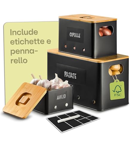 Set Di 3 Porta Patate Cucina, Contenitore Patate E Cipolle E Aglio Con Coperchio