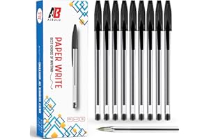 AIBULO 10 Black Ink Ballpoint Pens – Pack of Smooth Writing Medium Point Pens for Everyday Use – Comfortable Grip, Quick-Dry Ink – Great for Work, School, Office, Home & Travel