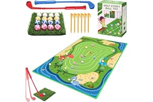 CTRUNIT Chipping Golf Game Mat Golf Practice Mats - Includes Chip Mat, 16 Sticky Balls, 6 Piles, 2 Kid Golf Game Club, Improve Golf Skills Set Golf Training Aid Equipment for Indoor Outdoor Game(143cmx97cm)