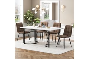 KUAKE Esstisch-Set mit 4 Stühlen 140x80 cm, Essgruppe mit 4 Stühlen aus Samt, Küchen-Esstisch für Zuhause & Familie, Schwarz Metall Tischbeine + 4 Dunkelgrün Stühlen(Braun-B)