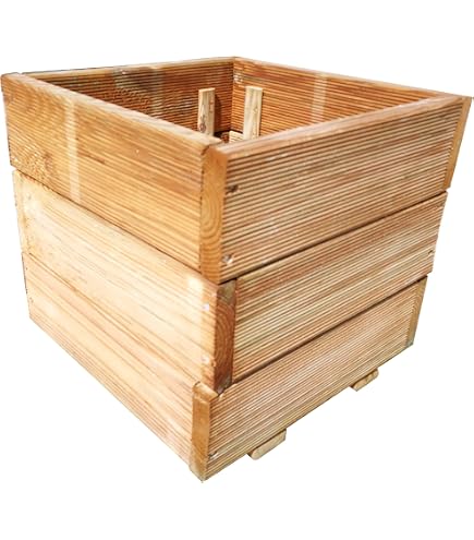 HOQ Pflanzkasten Aus Lärche 36x36x28 Cm – Mit Vlies & Tragegriffen, Massiv, Witterungsfest, Montiert