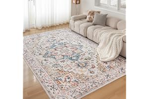 CHOSHOME Rugs Living Room Large Washable Short Pile Area Rugs for Living Room Modern Vintage Classic Rugs Non Slip Boho Rug for Bedroom Machine Washable Rug Faux Wool Beige 200x290CM