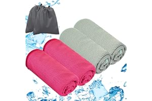Donfri 4 Pack Cooling Towel with Carry Bag Ice Towels Quick Drying and Breathable Cooling Comfort for Outdoor Travel, Fitness, Camping, Swimming, Hiking(100 * 30CM, 2 grey 2 rose)