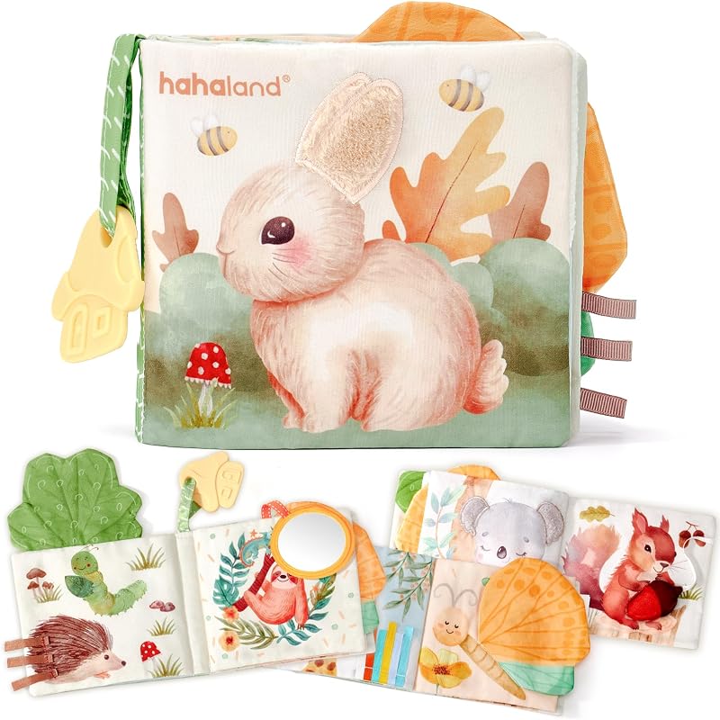 hahaland Baby Toys Baby Books 0-6 Months, Soft Cloth Newborn Sensory Books Toy for Babies, Touch Feel Activity Soft Book Infants Toys for 0 3 6 12 months Boy Girl Shower Gifts